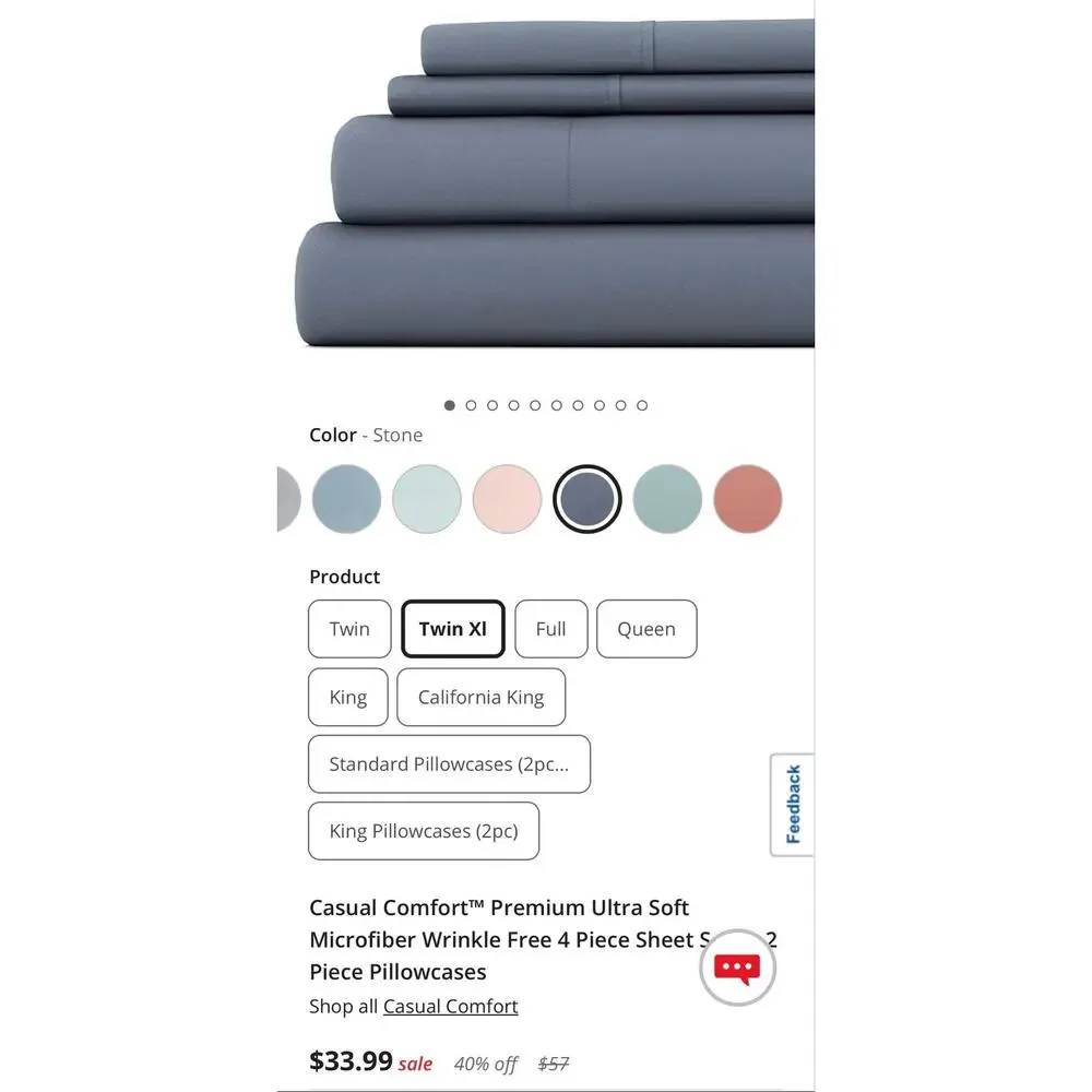 NEW! Casual Comfort iEnjoy Twin XL Sheet Set Stone